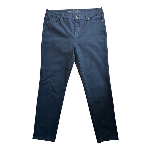Soft Surroundings Women’s Size Large Black Pull On Jeans Denim Straight Stretch - Picture 1 of 5